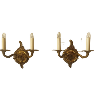 Vintage 1950 Gold Wall Sconces with Candle Lights